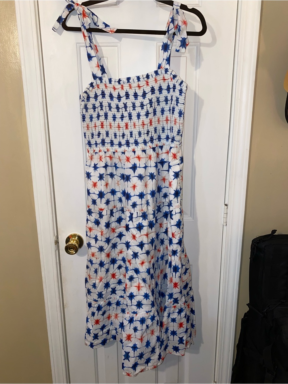 EUC J Crew red white blue midi dress